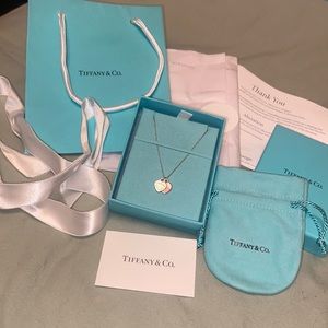 TIFFANY&CO STERLING SILVER 2 MINI PINK HEART PENDANT NECKLACE